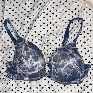 PINK ; Blue Marble Print Bra
